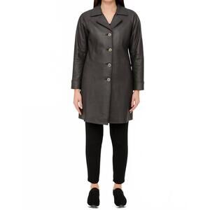 NEW EXCELLED COLLECTION genuine leather mid-length coat in graphite